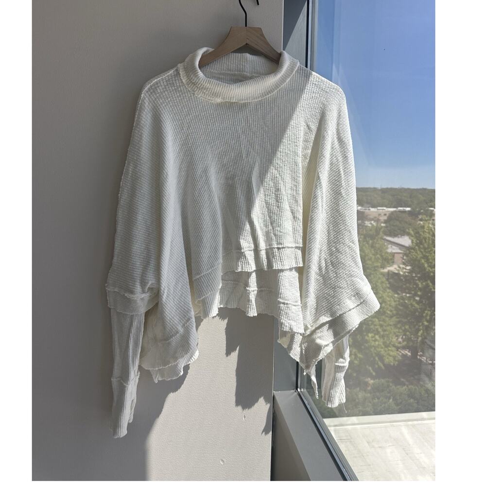 We The Free White Solid Knit Mock Neck Ruffle Pullover Sweater Women's M